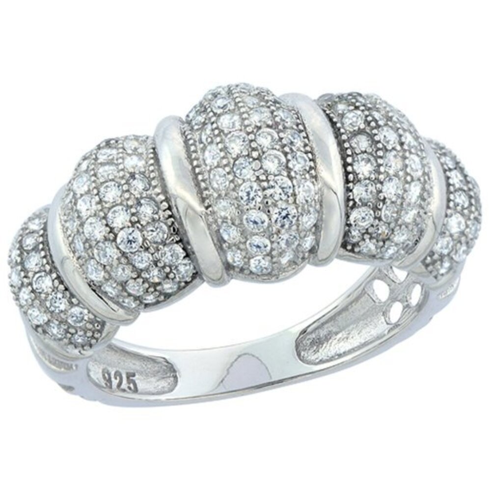 Sterling Silver Micro Pave CZ Convex Ribbed Ring, 3/8 inch wide, size 6 7 8 9